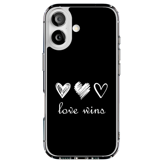 Love Wins Black Tough Cases For Apple iPhone (17, 16, 15, 14, 13, 12, 11, X, SE, 8, 7/ Air, Plus, Pro, Max, Mini, XR, XS), Print in USA