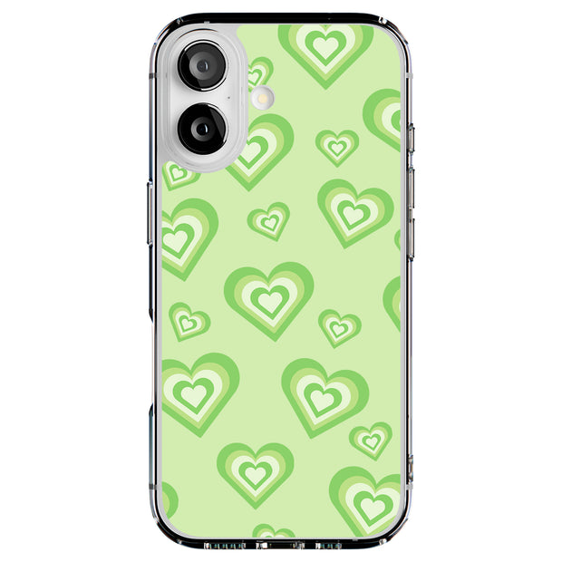 Green Hearts Tough Cases For Apple iPhone (17, 16, 15, 14, 13, 12, 11, X, SE, 8, 7/ Air, Plus, Pro, Max, Mini, XR, XS), Print in USA