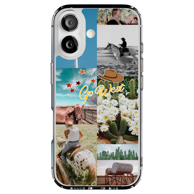 Go West Collage Tough Cases For Apple iPhone (17, 16, 15, 14, 13, 12, 11, X, SE, 8, 7/ Air, Plus, Pro, Max, Mini, XR, XS), Print in USA