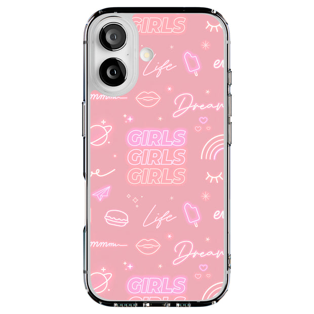 Girls Pink Tough Cases For Apple iPhone (17, 16, 15, 14, 13, 12, 11, X, SE, 8, 7/ Air, Plus, Pro, Max, Mini, XR, XS), Print in USA