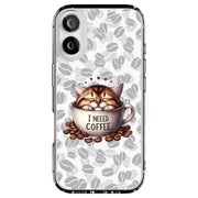 Need Coffee Cat Tough Cases For Apple iPhone (17, 16, 15, 14, 13, 12, 11, X, SE, 8, 7/ Air, Plus, Pro, Max, Mini, XR, XS), Print in USA