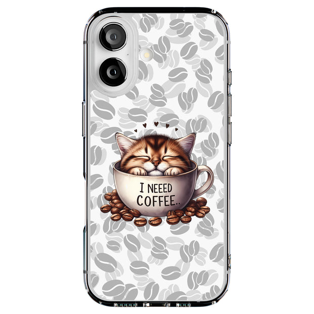 Need Coffee Cat Tough Cases For Apple iPhone (17, 16, 15, 14, 13, 12, 11, X, SE, 8, 7/ Air, Plus, Pro, Max, Mini, XR, XS), Print in USA