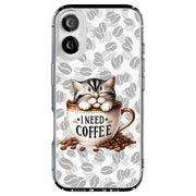 am Coffee Cat Tough Cases For Apple iPhone (17, 16, 15, 14, 13, 12, 11, X, SE, 8, 7/ Air, Plus, Pro, Max, Mini, XR, XS), Print in USA