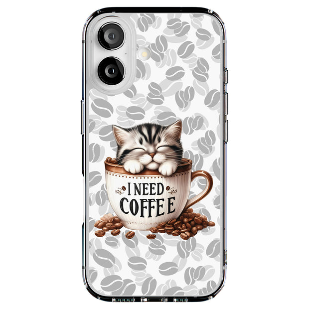 am Coffee Cat Tough Cases For Apple iPhone (17, 16, 15, 14, 13, 12, 11, X, SE, 8, 7/ Air, Plus, Pro, Max, Mini, XR, XS), Print in USA