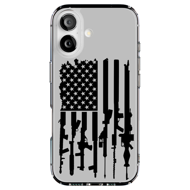 USA Flag Guns Tough Cases For Apple iPhone (17, 16, 15, 14, 13, 12, 11, X, SE, 8, 7/ Air, Plus, Pro, Max, Mini, XR, XS), Print in USA