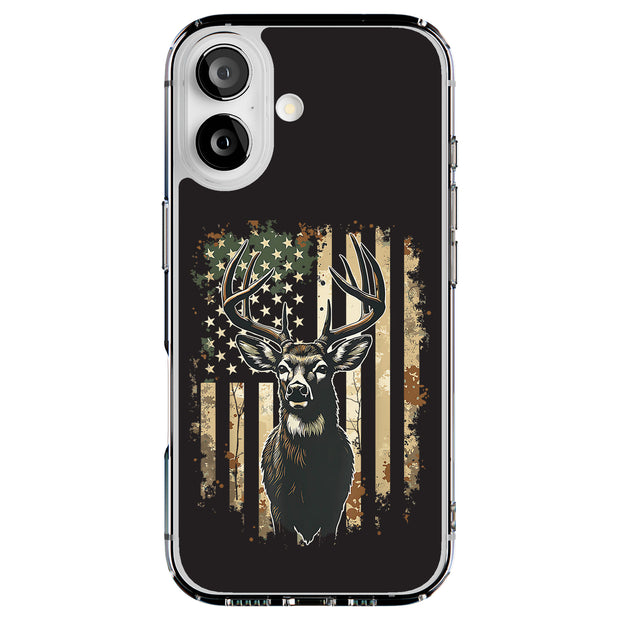 USA Flag Deer 1 Tough Cases For Apple iPhone (17, 16, 15, 14, 13, 12, 11, X, SE, 8, 7/ Air, Plus, Pro, Max, Mini, XR, XS), Print in USA