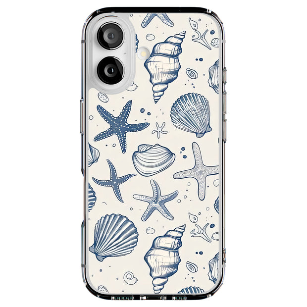 Blue Sea Shells Tough Cases For Apple iPhone (17, 16, 15, 14, 13, 12, 11, X, SE, 8, 7/ Air, Plus, Pro, Max, Mini, XR, XS), Print in USA