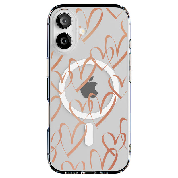 Brown Hearts Tough Cases For Apple iPhone (17, 16, 15, 14, 13, 12, 11, X, SE, 8, 7/ Air, Plus, Pro, Max, Mini, XR, XS), Print in USA