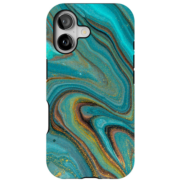 Gold Blu Marble Tough Cases For Apple iPhone (17, 16, 15, 14, 13, 12, 11, X, SE, 8, 7/ Air, Plus, Pro, Max, Mini, XR, XS), Print in USA