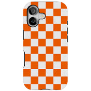 Orange Checker Tough Cases For Apple iPhone (17, 16, 15, 14, 13, 12, 11, X, SE, 8, 7/ Air, Plus, Pro, Max, Mini, XR, XS), Print in USA