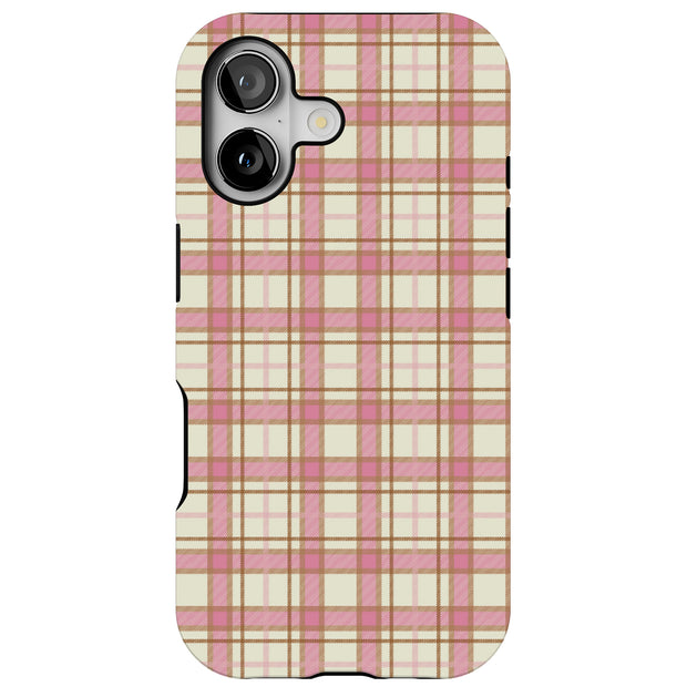 Pink Plaid Line Tough Cases For Apple iPhone (17, 16, 15, 14, 13, 12, 11, X, SE, 8, 7/ Air, Plus, Pro, Max, Mini, XR, XS), Print in USA