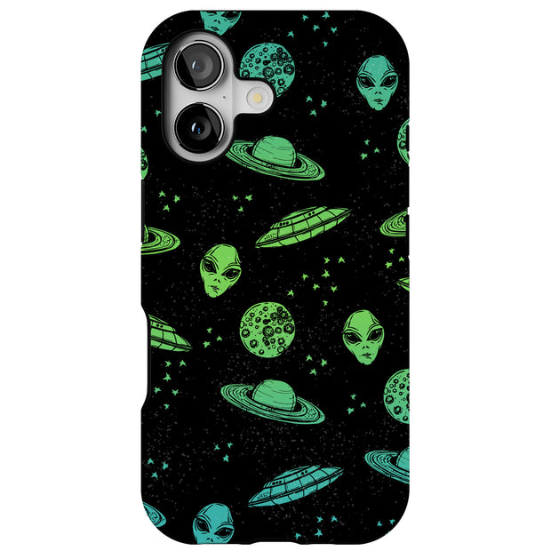 Space Alien Tough Cases For Apple iPhone (17, 16, 15, 14, 13, 12, 11, X, SE, 8, 7/ Air, Plus, Pro, Max, Mini, XR, XS), Print in USA