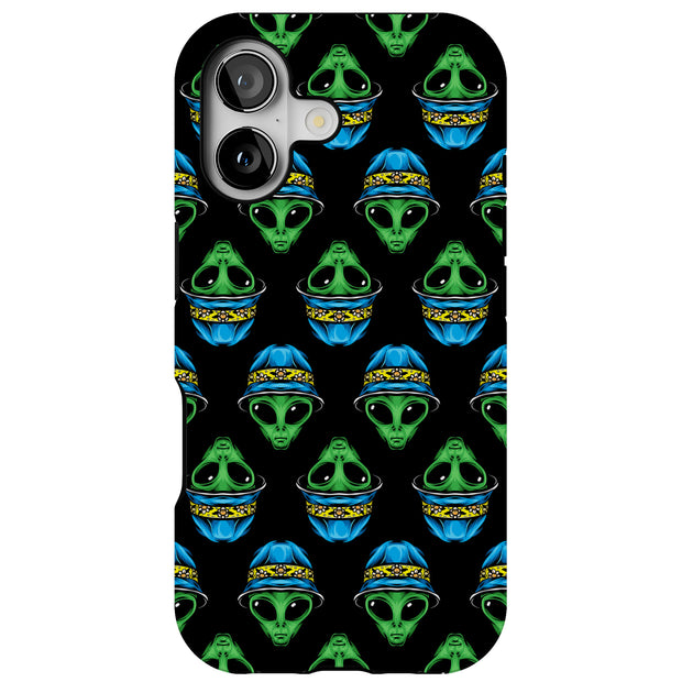 Alien wear Hat Tough Cases For Apple iPhone (17, 16, 15, 14, 13, 12, 11, X, SE, 8, 7/ Air, Plus, Pro, Max, Mini, XR, XS), Print in USA