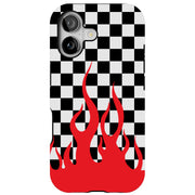 Checkers Flame Tough Cases For Apple iPhone (17, 16, 15, 14, 13, 12, 11, X, SE, 8, 7/ Air, Plus, Pro, Max, Mini, XR, XS), Print in USA