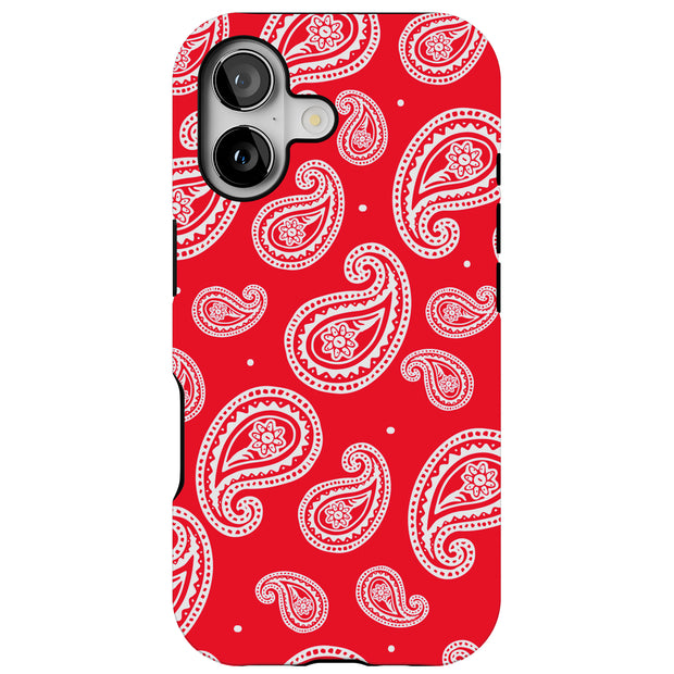 Paisley Red Tough Cases For Apple iPhone (17, 16, 15, 14, 13, 12, 11, X, SE, 8, 7/ Air, Plus, Pro, Max, Mini, XR, XS), Print in USA
