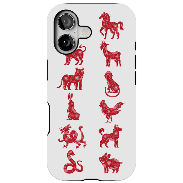 Chinese zodiac Tough Cases For Apple iPhone (17, 16, 15, 14, 13, 12, 11, X, SE, 8, 7/ Air, Plus, Pro, Max, Mini, XR, XS), Print in USA