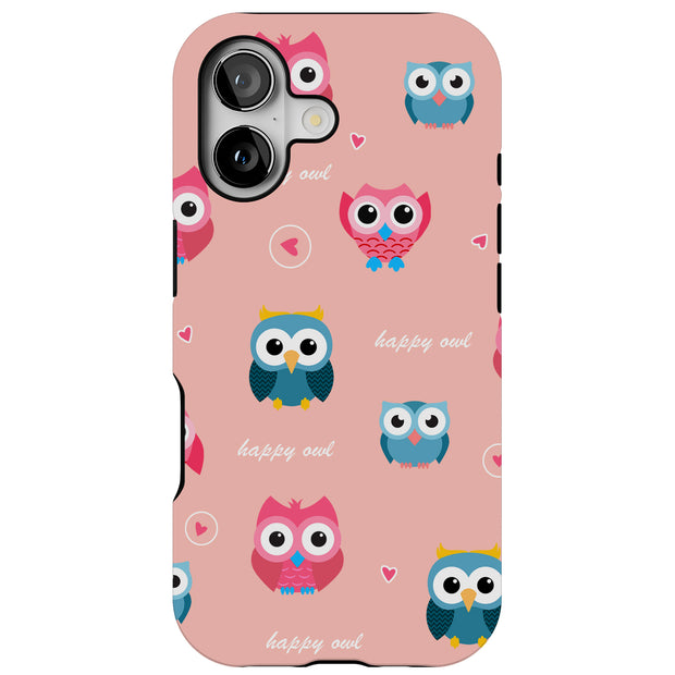 Cute Happy Owl Tough Cases For Apple iPhone (17, 16, 15, 14, 13, 12, 11, X, SE, 8, 7/ Air, Plus, Pro, Max, Mini, XR, XS), Print in USA