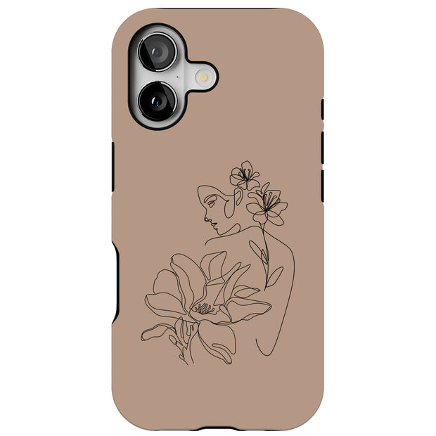 Floral Woman Tough Cases For Apple iPhone (17, 16, 15, 14, 13, 12, 11, X, SE, 8, 7/ Air, Plus, Pro, Max, Mini, XR, XS), Print in USA