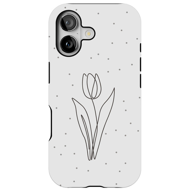 Line Art Tulip Tough Cases For Apple iPhone (17, 16, 15, 14, 13, 12, 11, X, SE, 8, 7/ Air, Plus, Pro, Max, Mini, XR, XS), Print in USA