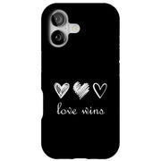 Love Wins Black Tough Cases For Apple iPhone (17, 16, 15, 14, 13, 12, 11, X, SE, 8, 7/ Air, Plus, Pro, Max, Mini, XR, XS), Print in USA