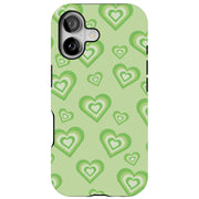 Green Hearts Tough Cases For Apple iPhone (17, 16, 15, 14, 13, 12, 11, X, SE, 8, 7/ Air, Plus, Pro, Max, Mini, XR, XS), Print in USA
