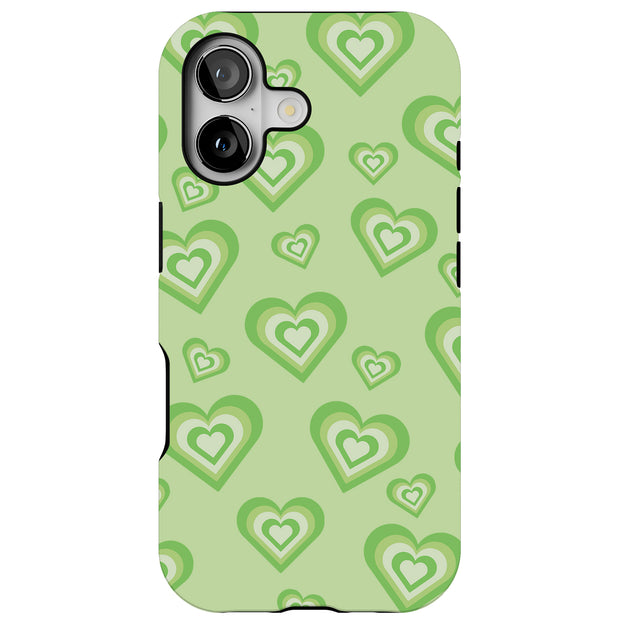 Green Hearts Tough Cases For Apple iPhone (17, 16, 15, 14, 13, 12, 11, X, SE, 8, 7/ Air, Plus, Pro, Max, Mini, XR, XS), Print in USA