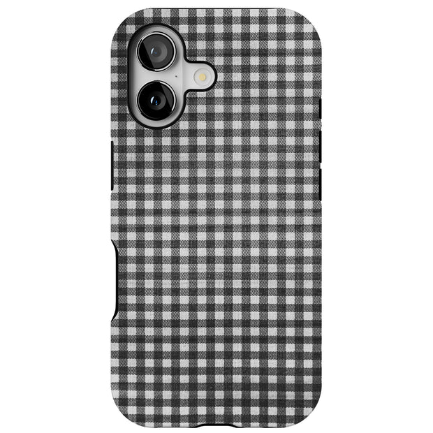 Black Plaid Tough Cases For Apple iPhone (17, 16, 15, 14, 13, 12, 11, X, SE, 8, 7/ Air, Plus, Pro, Max, Mini, XR, XS), Print in USA