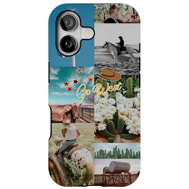 Go West Collage Tough Cases For Apple iPhone (17, 16, 15, 14, 13, 12, 11, X, SE, 8, 7/ Air, Plus, Pro, Max, Mini, XR, XS), Print in USA
