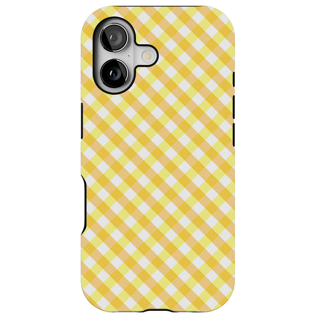Yellow Gingham Tough Cases For Apple iPhone (17, 16, 15, 14, 13, 12, 11, X, SE, 8, 7/ Air, Plus, Pro, Max, Mini, XR, XS), Print in USA