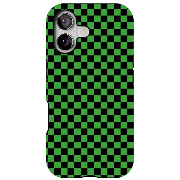 Green Gingham Tough Cases For Apple iPhone (17, 16, 15, 14, 13, 12, 11, X, SE, 8, 7/ Air, Plus, Pro, Max, Mini, XR, XS), Print in USA
