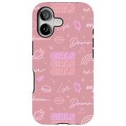 Girls Pink Tough Cases For Apple iPhone (17, 16, 15, 14, 13, 12, 11, X, SE, 8, 7/ Air, Plus, Pro, Max, Mini, XR, XS), Print in USA