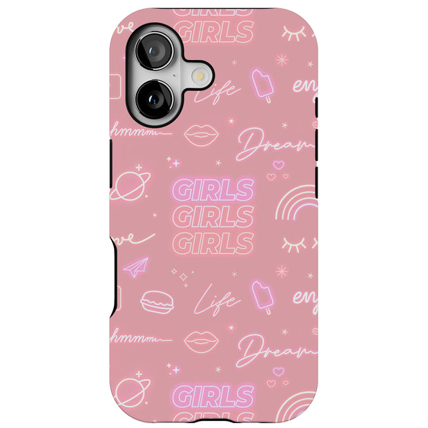 Girls Pink Tough Cases For Apple iPhone (17, 16, 15, 14, 13, 12, 11, X, SE, 8, 7/ Air, Plus, Pro, Max, Mini, XR, XS), Print in USA