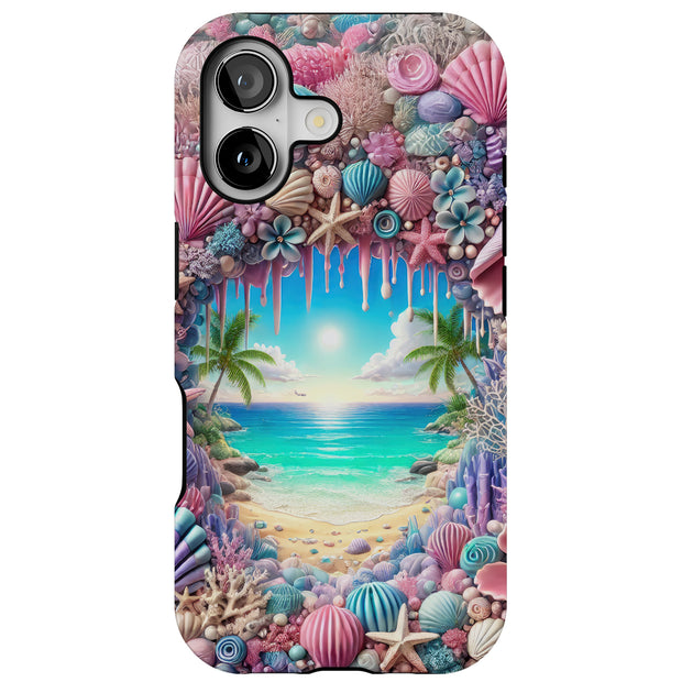 Seashells Beach Tough Cases For Apple iPhone (17, 16, 15, 14, 13, 12, 11, X, SE, 8, 7/ Air, Plus, Pro, Max, Mini, XR, XS), Print in USA