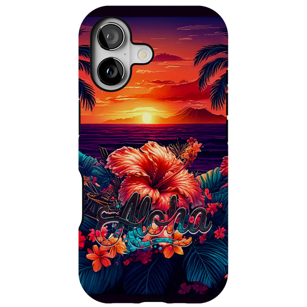 Aloha Sunset Tough Cases For Apple iPhone (17, 16, 15, 14, 13, 12, 11, X, SE, 8, 7/ Air, Plus, Pro, Max, Mini, XR, XS), Print in USA