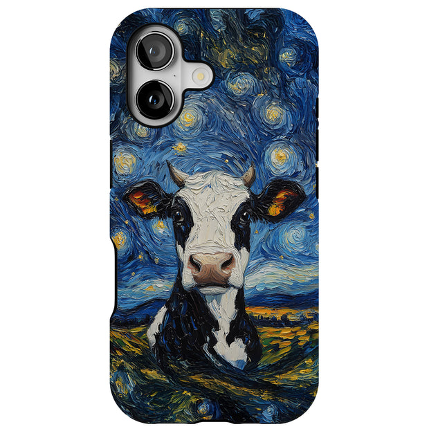Cow Night 1 Tough Cases For Apple iPhone (17, 16, 15, 14, 13, 12, 11, X, SE, 8, 7/ Air, Plus, Pro, Max, Mini, XR, XS), Print in USA
