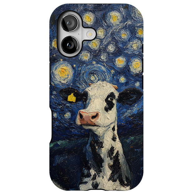 Cow Night 2 Tough Cases For Apple iPhone (17, 16, 15, 14, 13, 12, 11, X, SE, 8, 7/ Air, Plus, Pro, Max, Mini, XR, XS), Print in USA