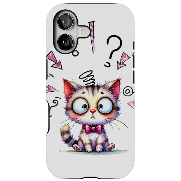 Confused Cat Tough Cases For Apple iPhone (17, 16, 15, 14, 13, 12, 11, X, SE, 8, 7/ Air, Plus, Pro, Max, Mini, XR, XS), Print in USA