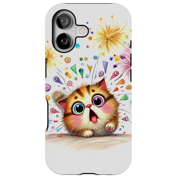 Surprised Cat Tough Cases For Apple iPhone (17, 16, 15, 14, 13, 12, 11, X, SE, 8, 7/ Air, Plus, Pro, Max, Mini, XR, XS), Print in USA