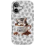 am Coffee Cat Tough Cases For Apple iPhone (17, 16, 15, 14, 13, 12, 11, X, SE, 8, 7/ Air, Plus, Pro, Max, Mini, XR, XS), Print in USA
