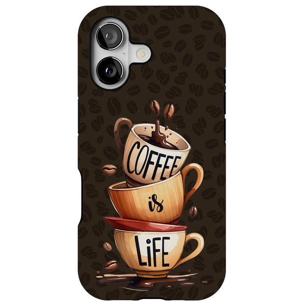 Coffee is Life Tough Cases For Apple iPhone (17, 16, 15, 14, 13, 12, 11, X, SE, 8, 7/ Air, Plus, Pro, Max, Mini, XR, XS), Print in USA