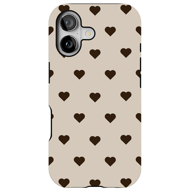 Coffee Hearts Tough Cases For Apple iPhone (17, 16, 15, 14, 13, 12, 11, X, SE, 8, 7/ Air, Plus, Pro, Max, Mini, XR, XS), Print in USA