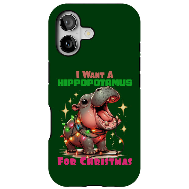Hippo Xmas 2 Tough Cases For Apple iPhone (17, 16, 15, 14, 13, 12, 11, X, SE, 8, 7/ Air, Plus, Pro, Max, Mini, XR, XS), Print in USA