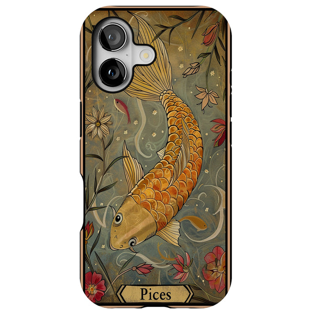 Zodiac Pices Tough Cases For Apple iPhone (17, 16, 15, 14, 13, 12, 11, X, SE, 8, 7/ Air, Plus, Pro, Max, Mini, XR, XS), Print in USA