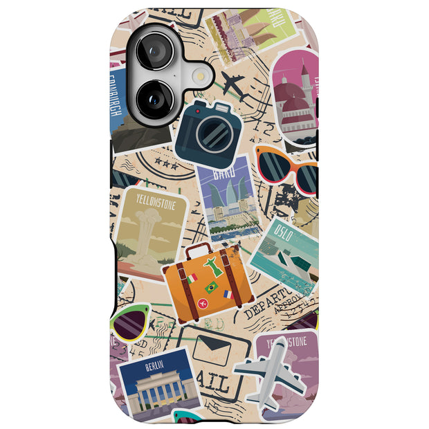 Travel Sticker Tough Cases For Apple iPhone (17, 16, 15, 14, 13, 12, 11, X, SE, 8, 7/ Air, Plus, Pro, Max, Mini, XR, XS), Print in USA