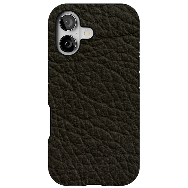 Black Leather Tough Cases For Apple iPhone (17, 16, 15, 14, 13, 12, 11, X, SE, 8, 7/ Air, Plus, Pro, Max, Mini, XR, XS), Print in USA