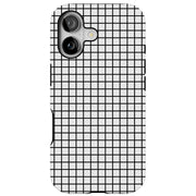 Blk White Grid Tough Cases For Apple iPhone (17, 16, 15, 14, 13, 12, 11, X, SE, 8, 7/ Air, Plus, Pro, Max, Mini, XR, XS), Print in USA
