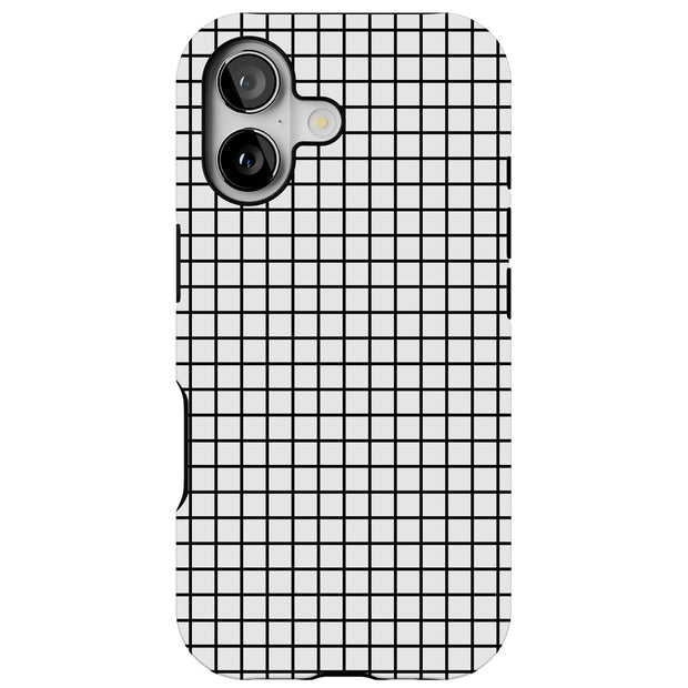 Blk White Grid Tough Cases For Apple iPhone (17, 16, 15, 14, 13, 12, 11, X, SE, 8, 7/ Air, Plus, Pro, Max, Mini, XR, XS), Print in USA