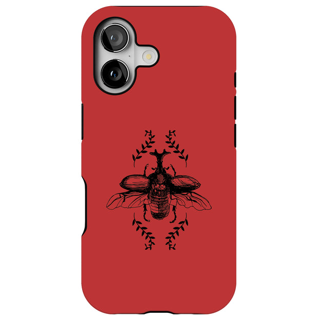 Beetle On Red Tough Cases For Apple iPhone (17, 16, 15, 14, 13, 12, 11, X, SE, 8, 7/ Air, Plus, Pro, Max, Mini, XR, XS), Print in USA
