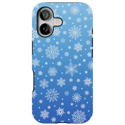 Blue Snowflakes Tough Cases For Apple iPhone (17, 16, 15, 14, 13, 12, 11, X, SE, 8, 7/ Air, Plus, Pro, Max, Mini, XR, XS), Print in USA