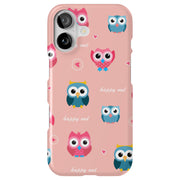 Cute Happy Owl Tough Cases For Apple iPhone (17, 16, 15, 14, 13, 12, 11, X, SE, 8, 7/ Air, Plus, Pro, Max, Mini, XR, XS), Print in USA